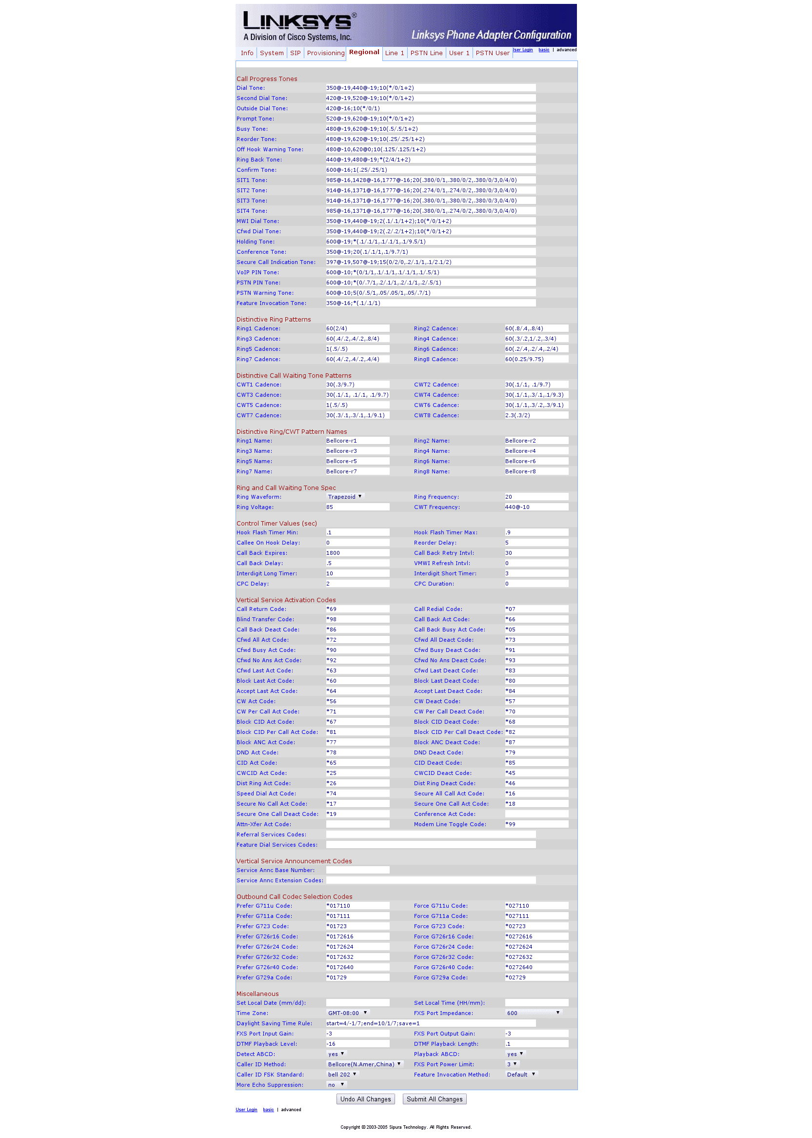 Sipura SPA Configuration 5 Regional